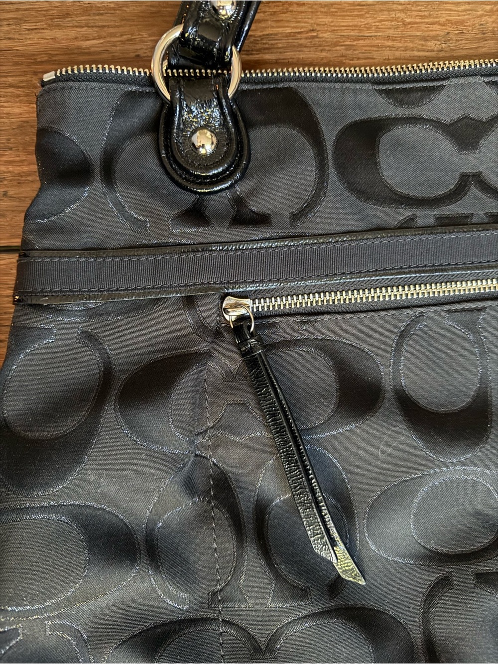 Coach Black Poppy Canvas Sateen Signature Tote Bag - Picture 3 of 10